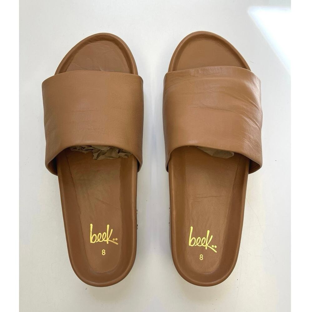 Beek Pelican Platform Leather Sandals Memory Foam Arch Support Honey - Size 8 - Picture 3 of 11